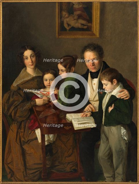The composer Johann Baptist Gänsbacher (1778-1844) and his family, c.1838. Creator: Stecher, Franz Anton (1814-1853).