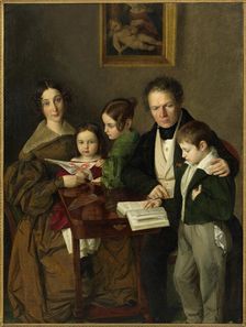 The composer Johann Baptist Gänsbacher (1778-1844) and his family, c.1838. Creator: Stecher, Franz Anton (1814-1853)