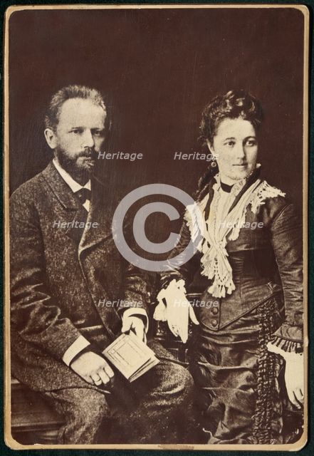The composer Pyotr Ilyich Tchaikovsky (1840-1893) with his wife Antonina Miliukova, 1877.