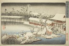 The Compound of the Tenman Shrine at Kameido in the Snow (Kameido Tenmangu keidai no..., c. 1832/38. Creator: Ando Hiroshige