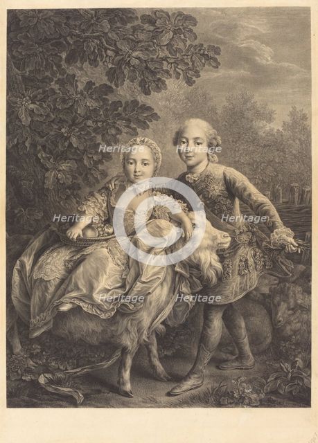 The Comte d'Artois and His Sister Mademoiselle Clotilde, 1767. Creator: Jacques Firmin Beauvarlet.