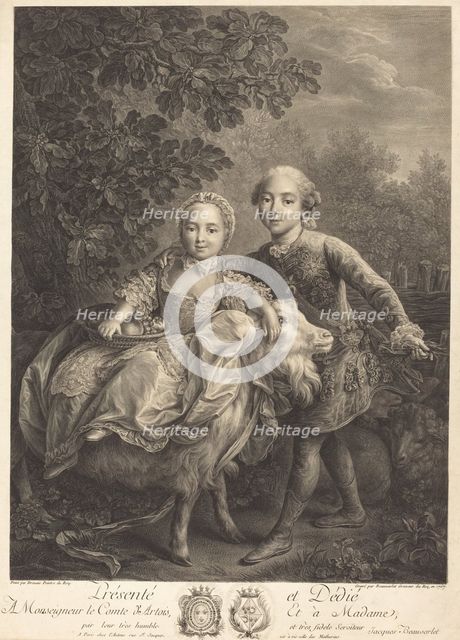 The Comte d'Artois and His Sister Mademoiselle Clotilde, 1767. Creator: Jacques Firmin Beauvarlet.