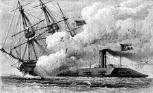 The Confederate ironclad Merrimac sinking the USS Cumberland 1862 (c1880)