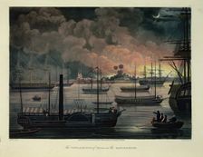 The Conflagration of Dalla, on the Rangoon River 1825. Creator: George Hunt