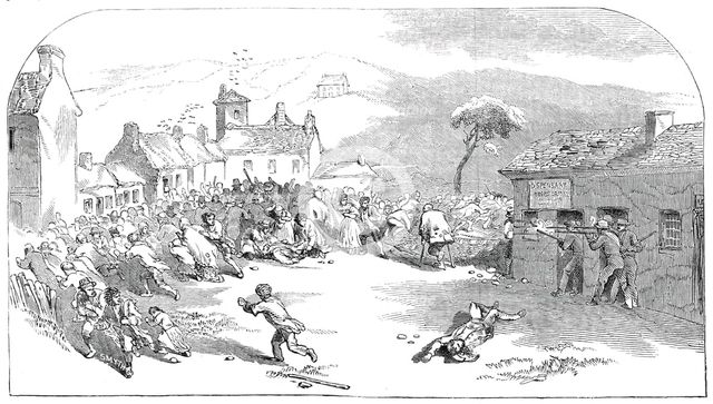 The conflict at Ballinhassig - sketched by Mr. Mahony, Cork, 1845. Creator: Smyth.