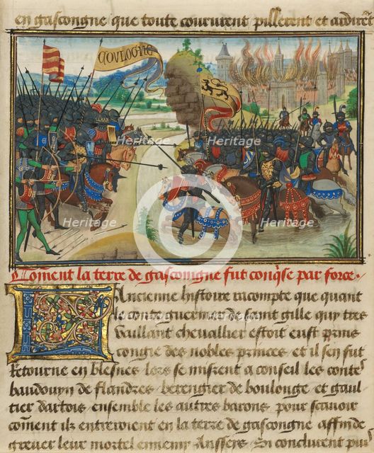 The Conquest of Gasgogne by the Armies of Luxembourg, Boulogne...written 1463-5; illuminated 1467-72 Creators: Loyset Liedet, Pol Fruit.