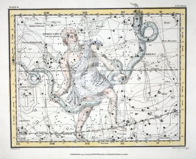 The Constellations (Plate IX) Olphiuchus, or Serpentarius, and Serpens, 1822.