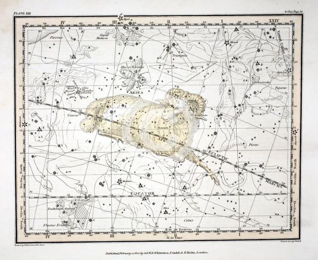 The Constellations (Plate XIII) Aries and Musca Borealis, 1822.