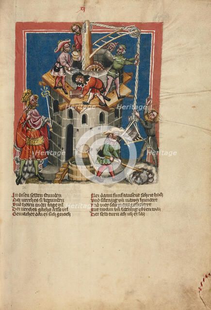 The Construction of the Tower of Babel; Weltchronik, about 1400-1410. Creator: Unknown.