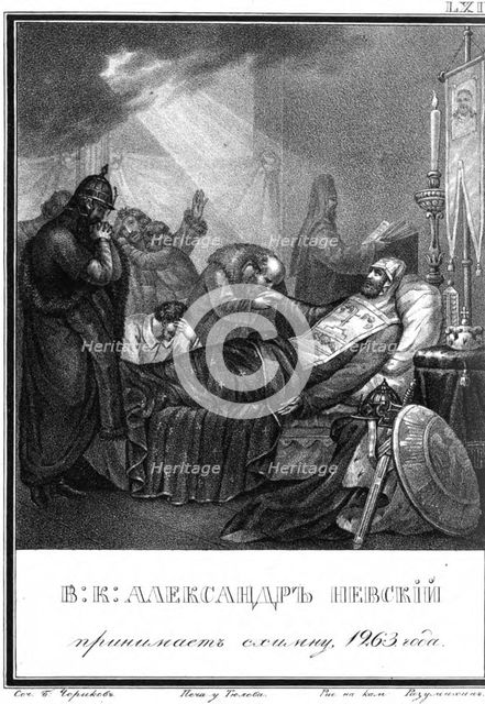 The Consecration to the Great Schema by Alexander Nevsky (From Illustrated Karamzin), 1836. Artist: Chorikov, Boris Artemyevich (1802-1866)