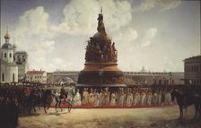 The Consecration of the Monument to the Millennium of Russia in Novgorod on 1862, 1864. Artist: Willewalde, Gottfried (Bogdan Pavlovich) (1818-1903)