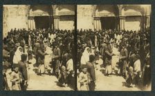 The consecration of Easter Eggs on Easter before the Church of the Holy Sepulchre (Stereograph), 1913