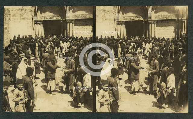 The consecration of Easter Eggs on Easter before the Church of the Holy Sepulchre (Stereograph), 1913.