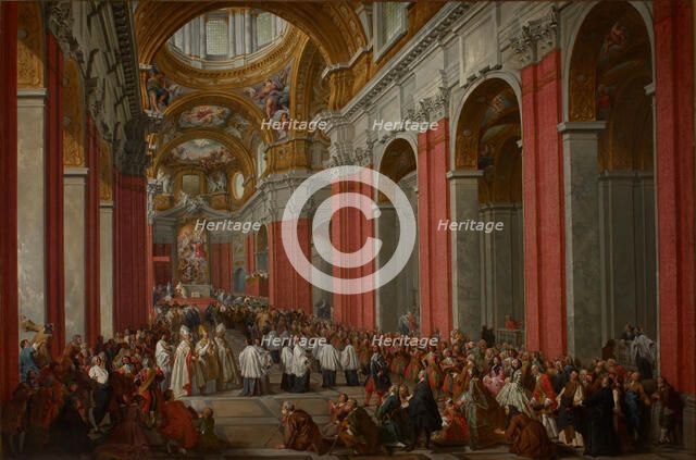 The Consecration of Giuseppe Pozzobonelli as Archbishop in San Carlo al Corso, 1744. Creator: Pannini (Panini), Giovanni Paolo (1691-1765).