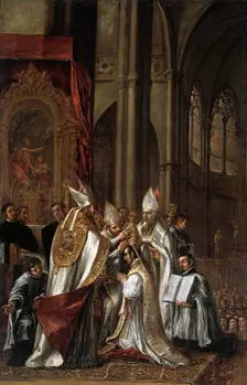 The consecration of Saint Ambrose as archbishop, c1673. Creator: Juan de Valdés Leal