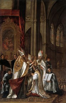 The consecration of Saint Ambrose as archbishop, c1673. Creator: Juan de Valdés Leal