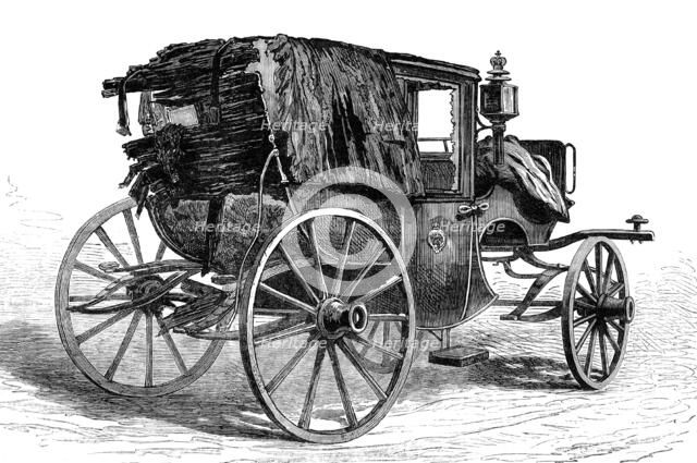 The Conspiracies in St. Petersburg: the late Emperor's carriage, shattered by the..bomb-shell, 1881. Creator: Unknown.