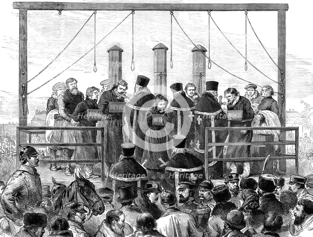 The Conspiracies in St. Petersburg: the Nihilists on the scaffold, 1881. Creator: Unknown.