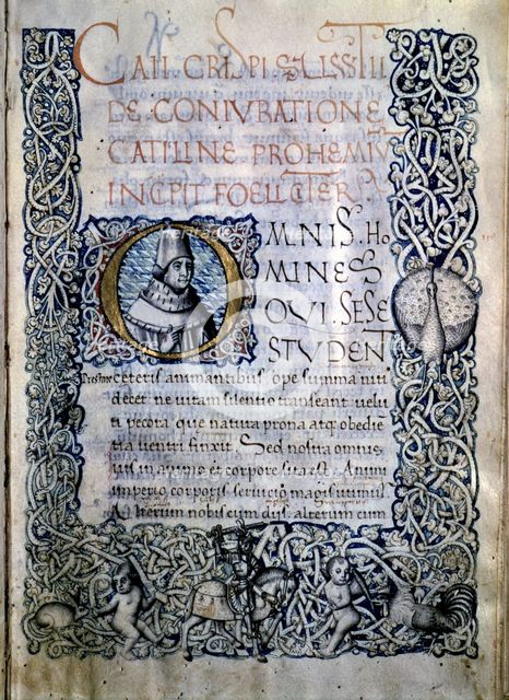 The conspiracy of Catiline, by Gaius Salustio Crispus, illuminated cover in a 15th century codex,…