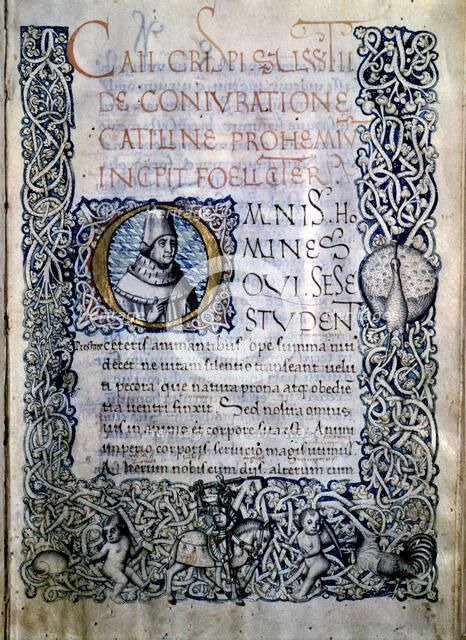 The conspiracy of Catiline, by Gaius Salustio Crispus, illuminated cover in a 15th century codex,…