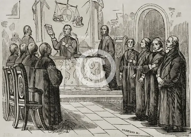 The conspiracy of El Escorial (1807): The El Escorial ruling, Spain, (1851).  Creator: Unknown.