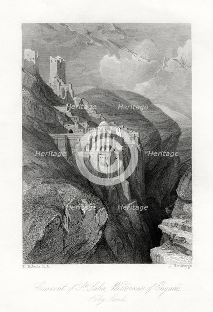 'The Convent of St Saba, Wilderness of Engadi, Holy Land', 19th century.Artist: J Horsburgh