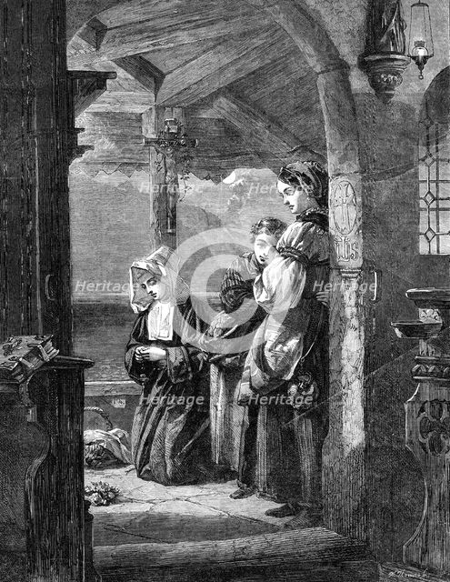 "The Convent Shrine" by Frank Wyburd, in the Gallery of the British Institution, 1862. Creator: W Thomas.