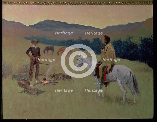 The Conversation (Doubtful company), oil Painting by Frederic Remington.