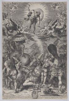 The conversion of Saul, who lies on the ground surrounded by horses and soldiers as Christ..., 1583. Creators: Pieter Perret, Mateo Pérez de Alesio
