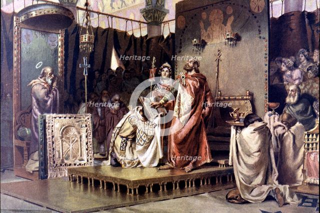 The conversion of Recaredo, the Visigoth King Recaredo I is converted to Christianity in the Thir…