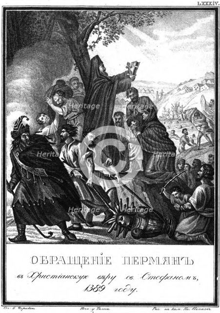 The conversion of the Permians to Christianity by Saint Stephen of Perm, 1389 (From Illustrated Kar Artist: Chorikov, Boris Artemyevich (1802-1866)