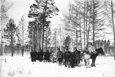 The convoy is in the woods, 1890. Creator: Unknown