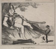 The Cossacks for laughter (plate 61): The ogre and his little Tom Thumb, 1854. Creator: Honoré Daumier (French, 1808-1879)