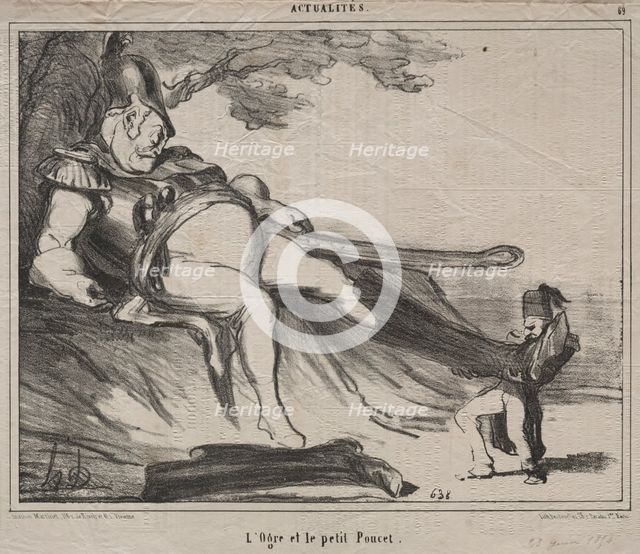The Cossacks for laughter (plate 61): The ogre and his little Tom Thumb, 1854. Creator: Honoré Daumier (French, 1808-1879).