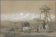 The Cossack's fort in the Caucasus, 1846. Artist: Gagarin, Grigori Grigorievich (1810-1893)