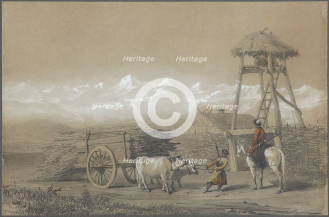 The Cossack's fort in the Caucasus, 1846. Artist: Gagarin, Grigori Grigorievich (1810-1893)
