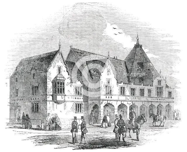 The Corn Exchange and Market Hall, just erected at Lichfield, 1850. Creator: Unknown.