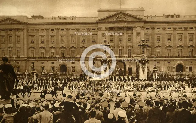 'The Coronation Coach Viewed From Queen Victoria Memorial', 1937. Creator: Photochrom Co Ltd of London.