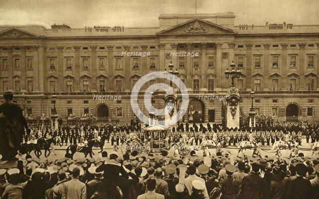 'The Coronation Coach Viewed From Queen Victoria Memorial', 1937. Creator: Photochrom Co Ltd of London.
