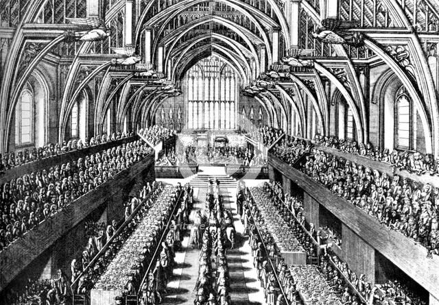 The coronation ceremony of James II in Westminster Hall, London, 1685 (c1905). Artist: Unknown