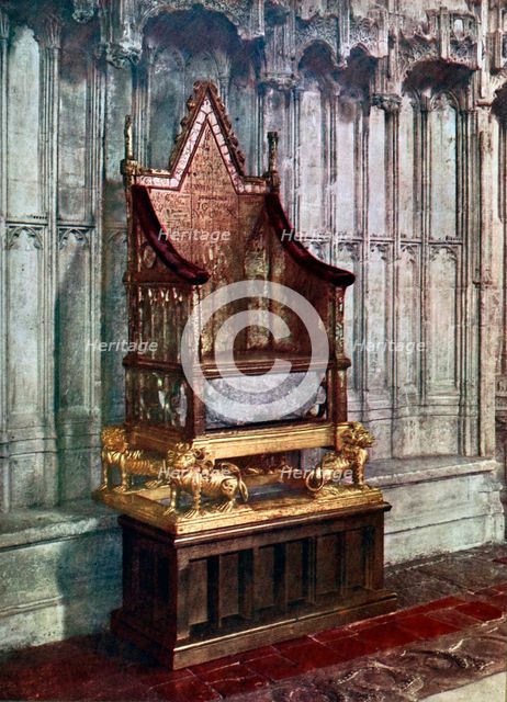 The Coronation Chair, with the Stone of Scone, Westminster Abbey, London, 1937. Artist: Unknown