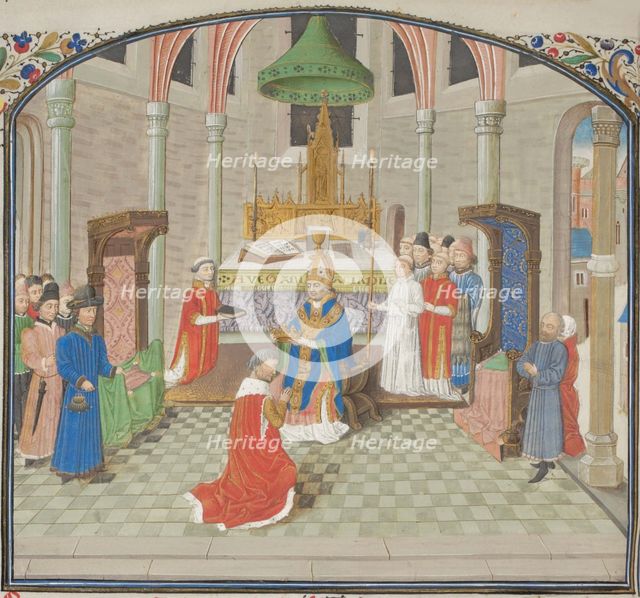 The coronation of Baldwin I on Christmas Day 1100. Miniature from the Historia by William of Tyre, 1460s. Artist: Anonymous  