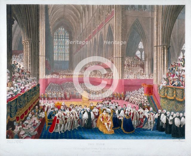 The coronation of King George IV in Westminster Abbey, London, 19th July, 1821. Artist: Frederick Christian Lewis