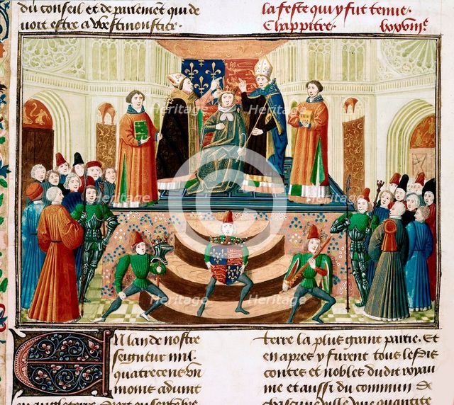 The Coronation of Henry IV of England (Detail of a miniature from the Grandes Chroniques de France by Jean Froissart), ca 1470. Artist: Anonymous  