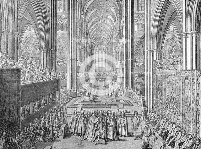 The Coronation of James II in Westminster Abbey, London, 1685 (1903). Artist: William Sherwin.