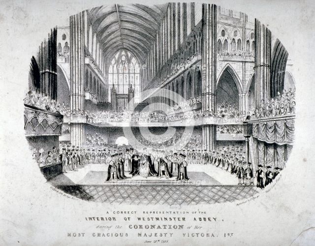 The coronation of Queen Victoria in Westminster Abbey, London, 1838.      Artist: W Clark