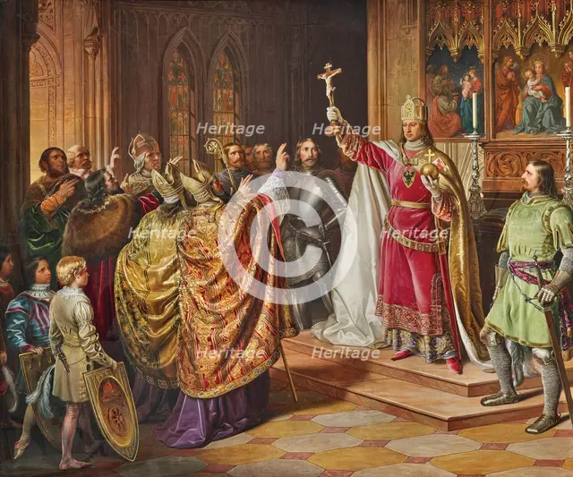 The coronation of Rudolph I of Habsburg (1273-1291) in Frankfurt, 1846. Creator: Engerth; Eduard von (1818-1897).