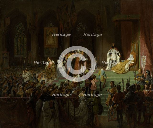 The coronation of the dead Inês de Castro in the Cathedral of Coimbra, 1827-1828. Creator: Saint-Evre, Gillot (1791-1858).