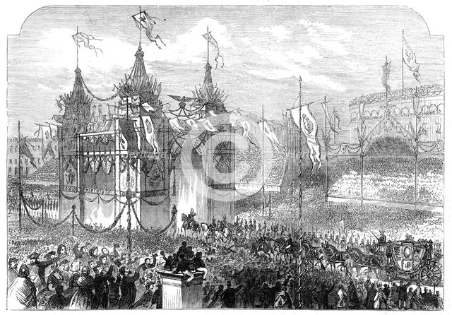 The Coronation of the King and Queen of Prussia: the King passing under the triumphal arch..., 1861. Creator: Unknown.