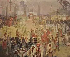 The Coronation of the Serbian Tsar Stefan Dusan as East Roman Emperor (The cycle The Slav Epic). Artist: Mucha, Alfons Marie (1860-1939)